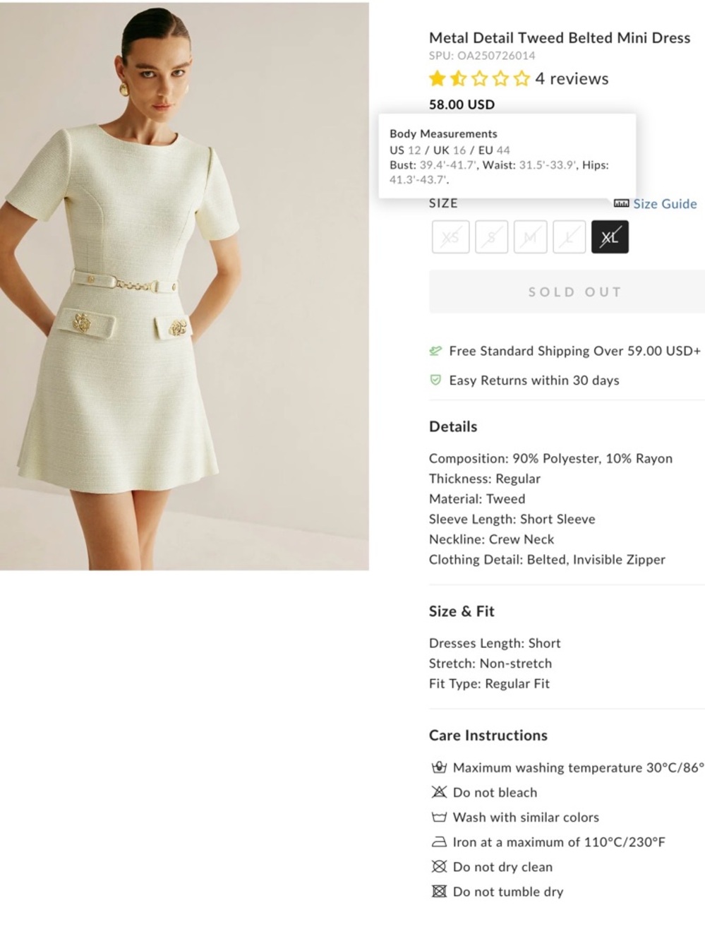 Metal Detail Tweed Belted Mini Dress with Gold Chain Detail - Picture 2 of 7